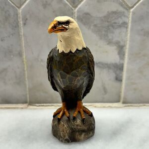 Vintage American Bald Eagle Resin Walking Stick Top Figurine Brown Black 4"
